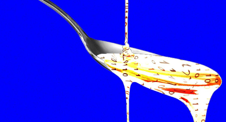 Illustration of liquid compter code melting in a spoon